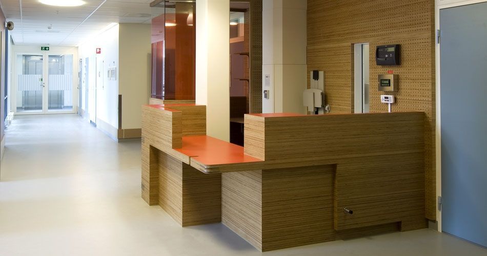 Plexwood® St. Olavs Academic Hospital environmentally responsible wood with safety requirements for medical interior applications
