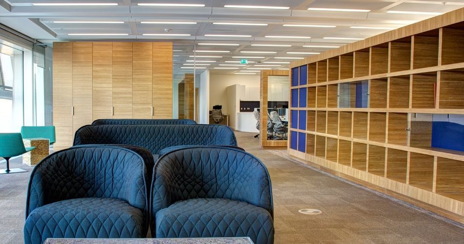 Plexwood® Co-op Group headquarters open cabinet and storage cabinet in oak from well managed source
