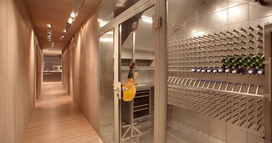 Plexwood® Villa Las Brisas open hallway floor, wall, doors, storage cabinetry and ceiling with integrated lights