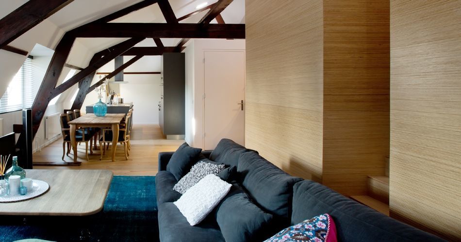 Plexwood® Villa Polder eco-friendly home central unit in pine/ocoumé maltese stacked plywood end veneers