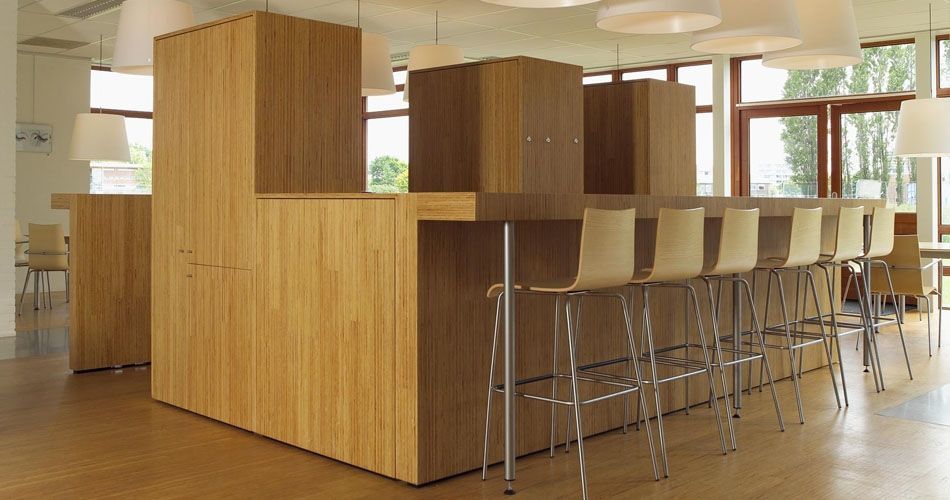 Plexwood® Foundation for Wood Research SHR sustainable pine surfaces for café bar coffee corner